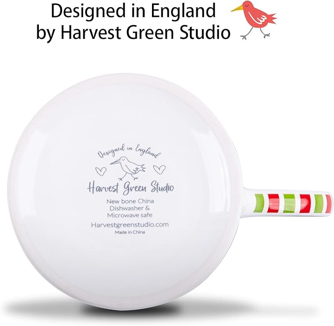 12 oz Christmas Car Coffee Mug, Festive New Bone China Mug with A Red Beetle in Snowy Winter Scene, Holiday Gift for Car Lovers, Kids & Family, Designed in England by Harvest Green Studio