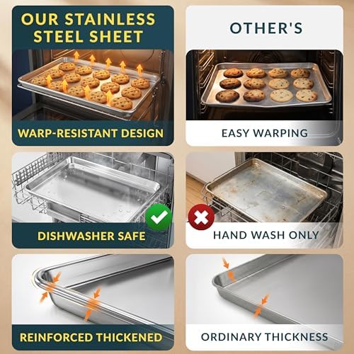 Stainless Steel Cookie Sheet Set of 2, 9" Baking Sheet Pans, Non-Stick