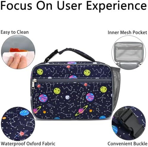 GYEUKHAM Insulated Lunch Box for School, Thermal Reusable Durable Freezable Lunch Bags for Kids Boys Girls Men Women - Small Soft Cooler Portable Lunch Tote Kit for Work Picnic Travel,Constellation