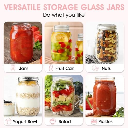 Showvigor 32oz Regular Mouth Mason Jars 2-Pack with Airtight Lids, Glass Canning Jars for Meal Prep, Overnight Oats, Jam & Food Storage, BPA-Free Clear Glass Jars for Canning, Fermenting & DIY Crafts