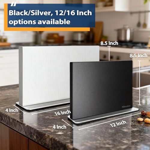 Magnetic Knife Block Stand Without Knives 16 Inch Silver Stainless Steel Double Sided Home Kitchen Organizer Storage Knife Holder Board for Counter Top with Strong Magnets