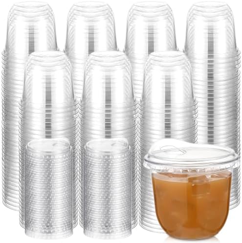 Baderke 300 Pcs Round Bottom Plastic Cups with Lids Clear Togo,10 Oz