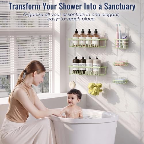 5 Pack Adhesive Bathroom Holders & Dispensers for Kids & Adults, Green