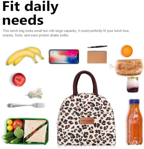 BALORAY Lunch Bag for Women Men Adult Lunch Box (Beige with leopard), M