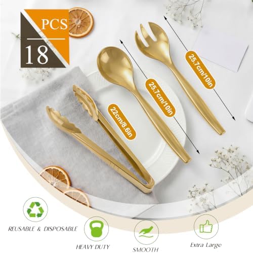 Mwellewm Gold Plastic Serving Utensils Set,Disposable Tong Serving Spoons