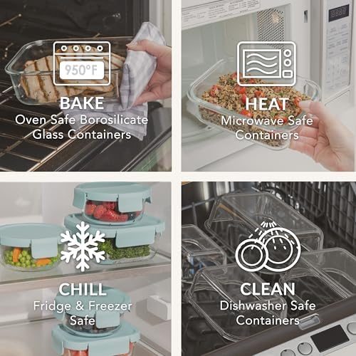 Bentgo Glass Leak-Proof Food Storage Set, 6 Piece, Airtight Lids, BPA-Free