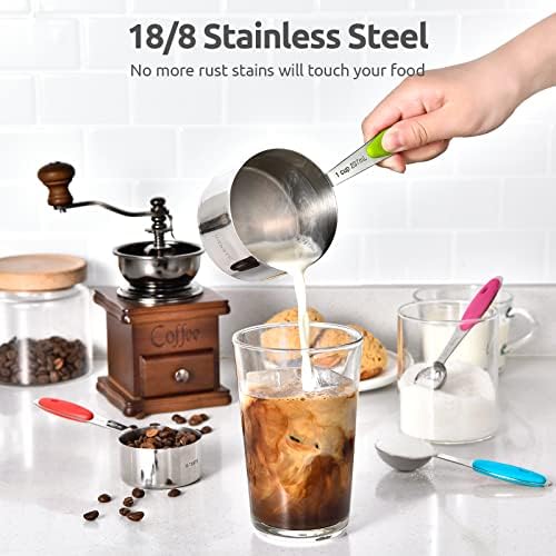 Measuring Cups : U-Taste 18/8 Stainless Steel Measuring Cups and Spoons Set of 10 Piece, Upgraded Thickness Handle (Multicolors)