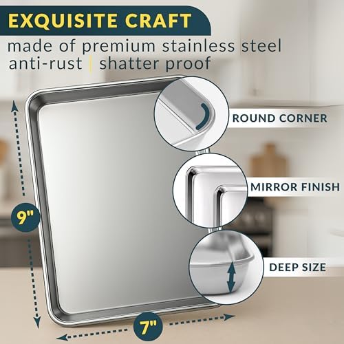 Stainless Steel Cookie Sheet Set of 2, 9" Baking Sheet Pans, Non-Stick