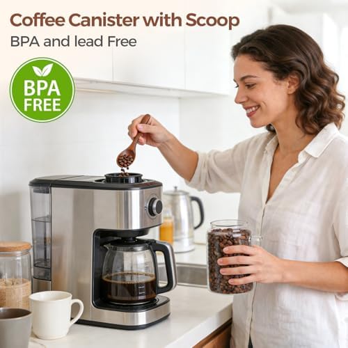 ComSaf Coffee Storage Canister with Acacia Wood Lids & Scoops 0.8Qt 2Pack