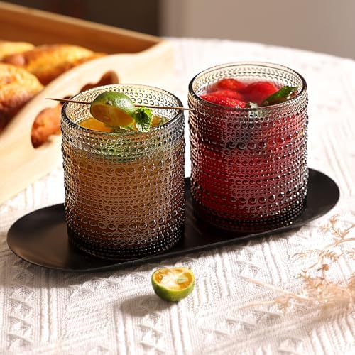 Moretoes 12 Pack 10 Oz Gray Hobnail Drinking Glasses Set