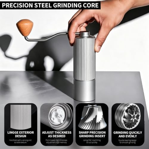 Manual Coffee Grinder, Adjustable Grinding Settings, Stainless Steel Burrs, Portable Hand-Cranked Coffee Grinder, For Espresso, Drip Filter, French Press Filter, Compact And Durable(White)