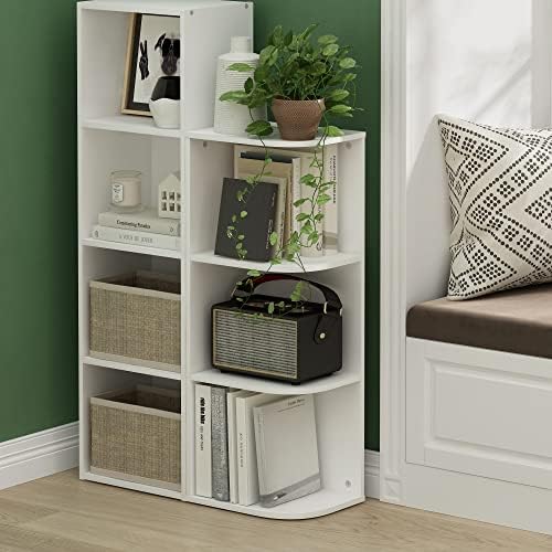 Furinno PASIR Book Shelf, 3-Tier Corner Bookshelf with Open Shelf, Standing Bookcase, 9.3 x 12 x 31.5 for Organization and Storage, for Living Room, Bedroom, Home Office, White