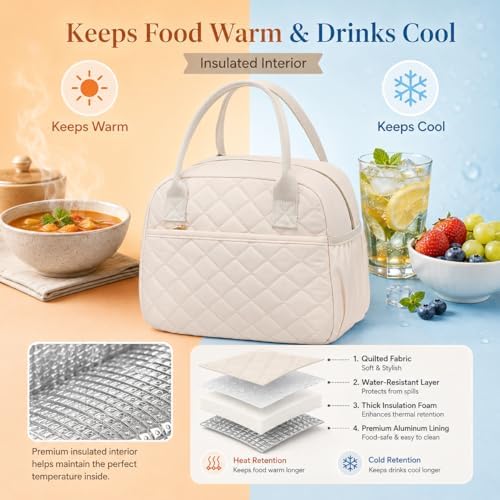 CAMTOP Lunch Box for Women Insulated Lunch Bag Lunchbox Cooler Thermal Leakproof Quilted Reusable Lunch Tote Bag for Work School Travel Picnic