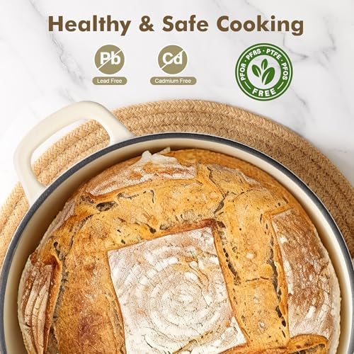 SENSARTE 6.5QT Enameled Cast Iron Dutch Oven Pot with Lid&Cotton Potholders