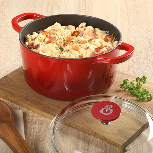 Crock Pot Artisan 3-Quart Round Cast Iron Dutch Oven With Oven Safe Borasilicate Lid - Red