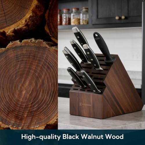 KITCHENDAO 20 Slot Black Walnut Wood Knife Block without Knives, Universal Knife Holder for Kitchen, Holding Multiple Types of Knives, Countertop Butcher Block Knife Stand for Easy Kitchen Storage