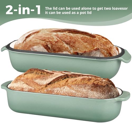 EDGING CASTING Enameled Cast Iron Loaf Pan with Lid, Bread pan, Dutch Oven Bread pan for Homemade Sourdough Bread Baking, 12.5x5.5 inch, 5qt, Sage Green