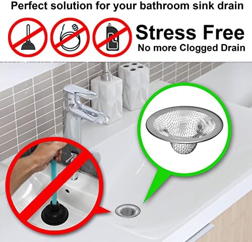 6 Pack - 2.125" Top / 1" Basket- Mesh Sink Drain Strainer Hair Catcher for Bathroom Sink, Utility, Slop, Laundry, RV and Lavatory