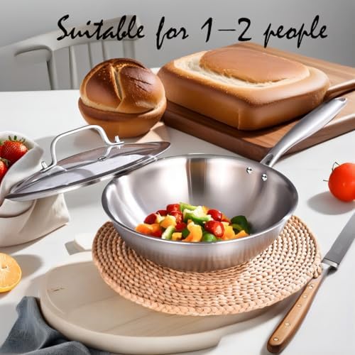 LOLYKITCH 10-Inch Stainless Steel Wok with Glass Lid | Riveted Handle