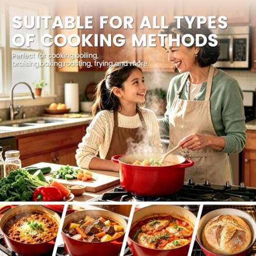 5 Qt Enameled Cast Iron Dutch Oven with Lid, Red
