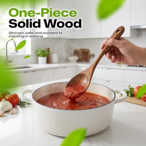AIUHI Teak Wooden Salad Spoon, Durable Wooden Serving Spoon, Nonstick-Safe Wooden Utensil for Mixing, Frying & Serving