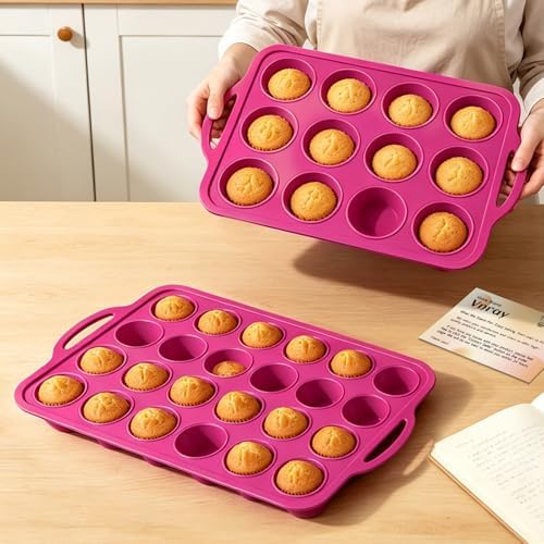 Silicone Mini Muffin Tin Set: 12 & 24 Small Cupcake Baking Tin with Frame