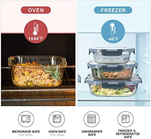 coccot Glass Food Storage Containers with Lids Airtight, Glass Meal Prep Containers for Lunch Food, Container Set, Easy to Open& Close/Microwave,Oven,Freezer,Dishwasher Safe/Leak-Proof（20 Pieces）