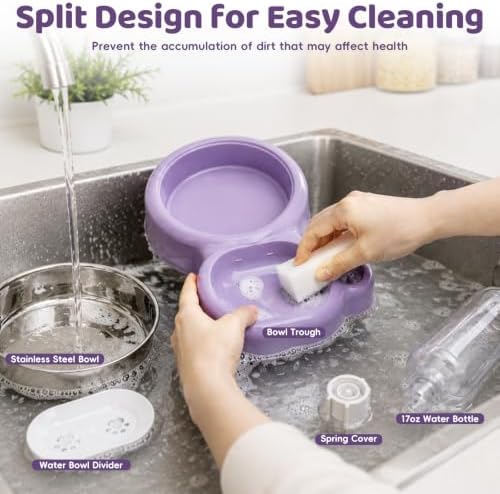 2-in-1 Dog Cat Bowl, Cat Food and Water Bowl Set, Purple