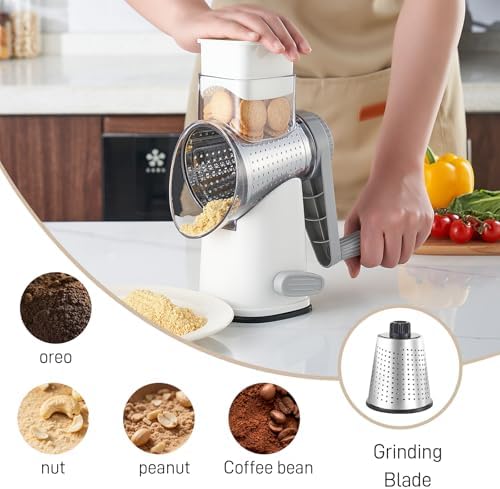 Weltonhm 4 in 1 Large Cheese Grater Hand Crank (White Grey 4 Graters)
