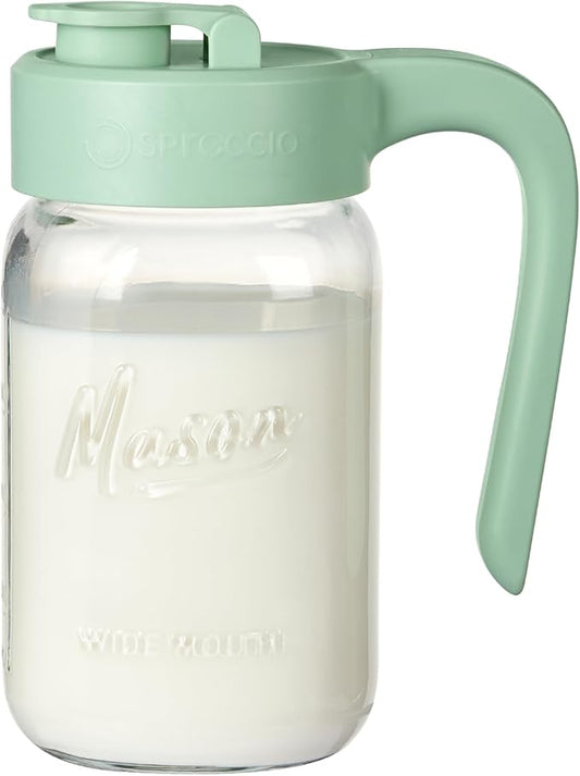 32 oz Glass Pitcher with Lid, 1 Quart Mason Jar Pitcher with Lid Airtight, Breast Milk Storage for Fridge, Ideal for Cold Brew Coffee, Iced Tea, Sun Tea, Juices