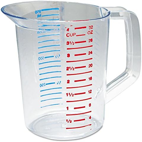 Rubbermaid Commercial Products Bouncer Clear Measuring Cup 4-Cup/1-Quart Clear Strong Food Grade Easy Read for Liquid/Dry Ingredients for Home/Professional Kitchen