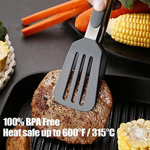 12" Kitchen Tongs for cooking with Silicone Tips, 3Pcs Serving Tongs, Black