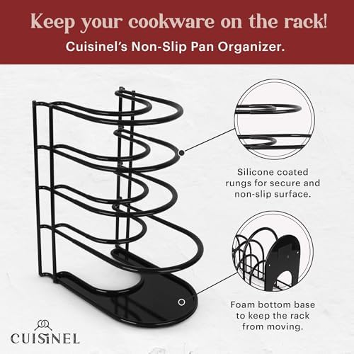 Cuisinel Silicone-Coated Pan Organizer, 12" Cast Iron Skillet Rack, 2 Pack