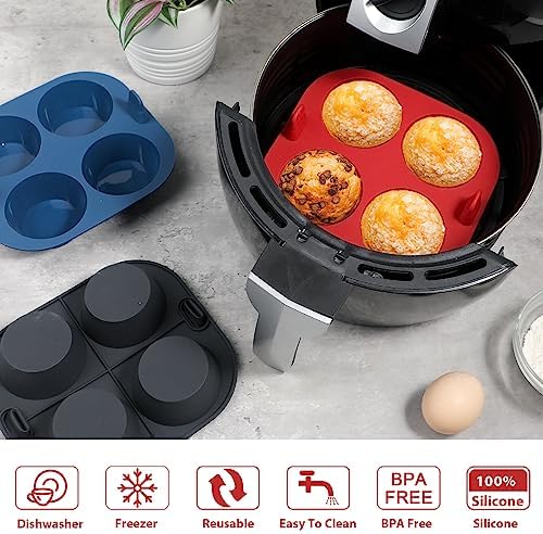 Webake 3PCS Silicone Air Fryer Muffin Pan for Baking 4 Cavity Air Fryer Egg Bites Silicone Mold, Nonstick BPA Free Muffin Tins