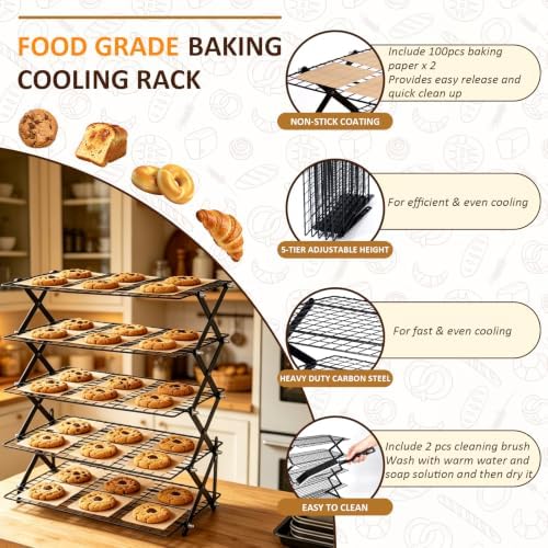 5 Tier Collapsible Cookies Cooling Rack with Adjustable 4 Setting Design