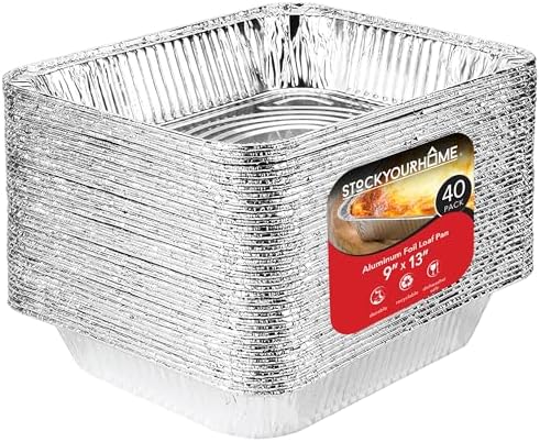 Stock Your Home 9x13 Aluminum Pans (40 Pack) - Disposable and Recyclable Foil Trays - Half Size Steam Table Deep Pans - Tin Foils for Cooking, Heating, Storing, Prepping Food