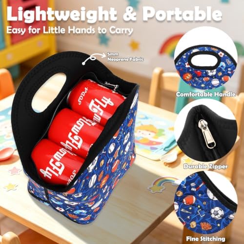 FlowFly Neoprene Kids Lunch box Insulated Soft Bag Mini Cooler Thermal Meal Tote Kit for Boys, Girls,Men,Women,School,Work, Office, FootBall