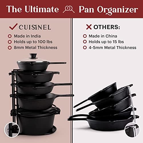 Cuisinel Pan Organizer for Cast Iron, XL 5-Tier Rack, Matte Black 15.9"