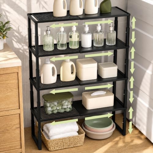 Cabinet Shelves, 4 Pack Stackable Shelves for Pantry Storage