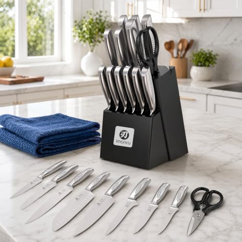 imarku 15PCS Kitchen Knife Set with Block,High Carbon Stainless Steel,Black