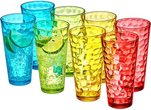 Amazing Abby - Iceberg - 24-Ounce Plastic Tumblers (Set of 8), Mixed-Color High-Balls, Reusable, Stackable, BPA-Free, Shatter-Proof, Dishwasher-Safe