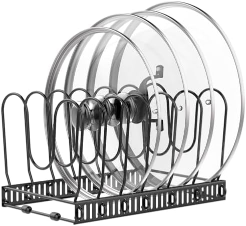 Housolution Pot and Pan Lid Organizer Holder Storage Rack, Black