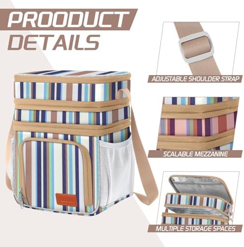 ZRSUN Insulated Lunch Bag for Women Men, Reusable 3 Layers Lunch Box Women, Expandable Reusable Water-resistant Lunch Box for Work Travel Office Picnic Hiking (Stripe)