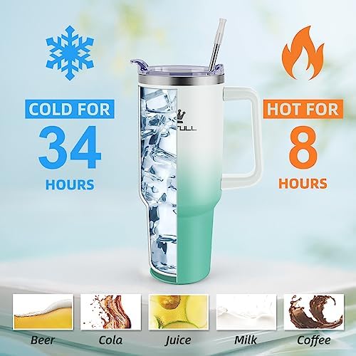 40 oz Tumbler with Handle and Straw Lid, 100% Leak-proof, WhiteGreen