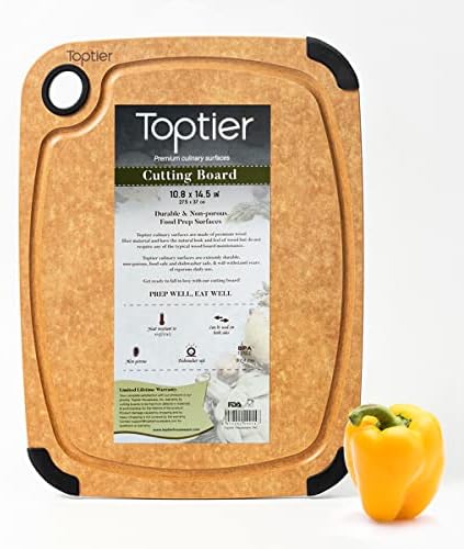 Wood Fiber Cutting Board, Toptier Dishwasher Safe Cutting Boards for Kitchen, Eco-Friendly, Non-Slip, Fruit Juice Grooves, Non-Porous, BPA Free, Medium Cutting Board, 14.5 x 11-inch, Natural Slate