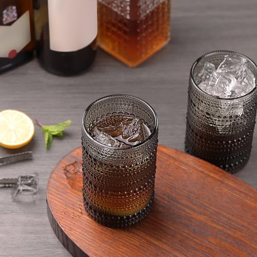 Moretoes 15oz Gray Hobnail Drinking Glasses Set of 6