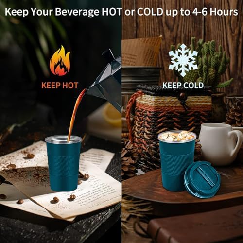 Insulated Travel Coffee Mug, Stainless Steel Coffee Cup with Leakproof Lid