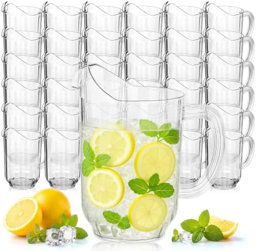 Tessco 36 Pcs Plastic Pitchers 60 Oz Clear Water Beer Jug Large,Classic