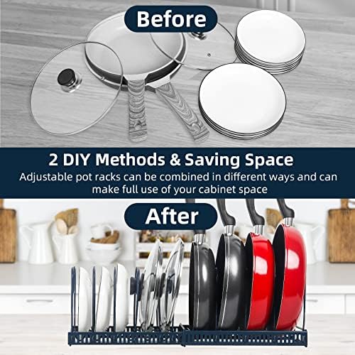 ROOHUA Pot and Pan Lid Organizer Rack for Under Cabinet, 12"-23" Expandable