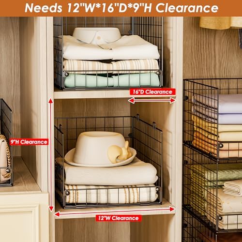 4-Tier Stackable Closet Organizers and Storage Shelves, Foldable Closet Shelf Organizer System, Stackable Storage Bins Drawers for Closet Organizer System, Black(Patent 30022416, 15.7"x11.8"x34.64")